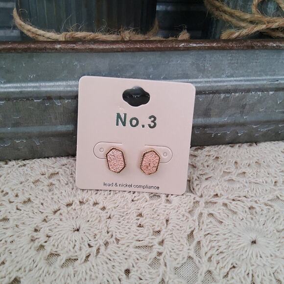 Faux Druzy Stone Stud Earrings in Rose Gold Peach - Picture 8 of 11